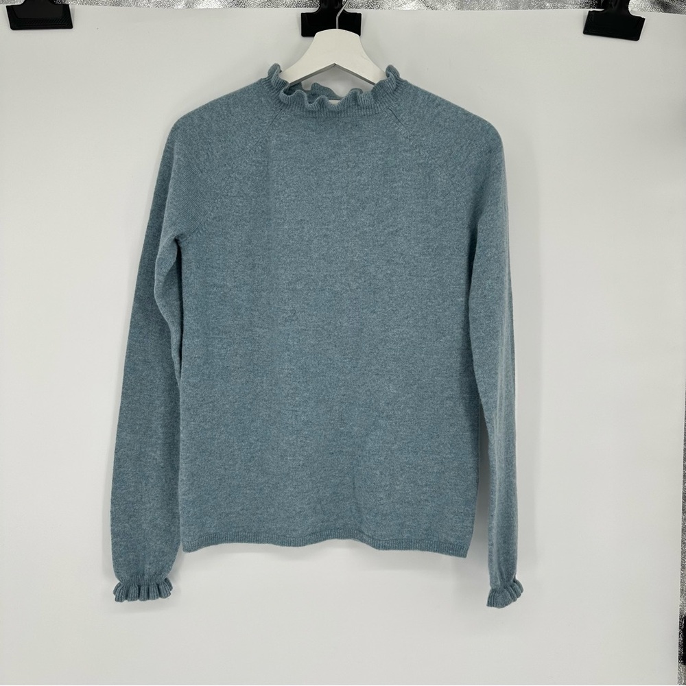 Garnet Hill Blue 100% Cashmere Ruffle Mock Neck Sweater XS